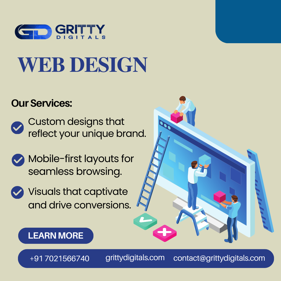 Web Design Services in Hyderabad - Gritty Digitals Introduction Welcome to Gritty Digitals, your ultimate destination for premium web design services in Hyderabad! In today's digital-first world, your website is your storefront. It's where first impressions are made, deals are closed, and relationships begin. At Gritty Digitals, we understand the importance of creating stunning, functional websites that not only attract visitors but also convert them into loyal customers. Looking for web design services in Hyderabad that combine creativity, functionality, and affordability? You're in the right place. Let's build your online success story together! Choosing the right web design services in Hyderabad is crucial for establishing a strong online presence, and Gritty Digitals is here to make that journey seamless and successful. Why Customers Choose Gritty Digitals for Web Design Services in Hyderabad Unmatched Quality: We believe that both quality and quantity matter. With Gritty Digitals, you get world-class designs that stand out. Affordable Pricing: High-quality doesn't mean high-cost. We offer premium web design services in Hyderabad at prices that suit every budget. Customer-Centric Approach: We listen, we understand, and we deliver exactly what you envision. SEO-Optimized Designs: Our websites are not just beautiful but also rank higher on Google. Timely Delivery: We value your time. Our team ensures timely project completion without compromising on quality. Tailored Solutions: Every project for web design services in Hyderabad is uniquely tailored to fit your business needs and objectives. When you need reliable, affordable, and high-quality web design services in Hyderabad, Gritty Digitals is the name to trust. We take pride in delivering exceptional service that transforms your digital presence. Who We Are Gritty Digitals is a full-service digital marketing company based in Hyderabad, passionate about helping businesses thrive online. With years of experience in providing web design services in Hyderabad, we have become a trusted partner for hundreds of businesses. We are a dynamic team of designers, developers, marketers, and strategists who love creating magic online. When you choose Gritty Digitals, you get more than a service provider; you get a committed digital partner who is as invested in your success as you are. Our expertise in web design services in Hyderabad ensures that you receive a website that truly reflects your brand's vision and mission. What Services We Provide At Gritty Digitals, our offerings go beyond just web design services in Hyderabad: Custom Website Design Responsive Web Development E-commerce Website Design WordPress Website Development Landing Page Design Website Redesign Services Website Maintenance & Support SEO Services Content Writing Services Social Media Management PPC and Google Ads Management Logo and Branding Services Every service is aligned with our commitment to providing outstanding web design services in Hyderabad that help businesses grow, engage, and convert. How We Engage With Customers We at Gritty Digitals believe in building strong relationships with our clients. Here’s how we engage: Free Consultation: We offer a free consultation to understand your needs and suggest the best solutions. Personalized Proposals: Every business is unique. So are our solutions. Transparent Communication: No hidden costs, no jargon. Just honest communication. Dedicated Project Manager: You get a dedicated point of contact to ensure smooth execution. After-Launch Support: Our relationship doesn’t end at launch. We offer ongoing support and maintenance. Continuous Feedback Loop: Throughout the project, your feedback is actively sought and incorporated to ensure your satisfaction with our web design services in Hyderabad. Our customer-first philosophy has made us one of the most trusted names when it comes to web design services in Hyderabad. Gritty Digitals: Where Quality and Quantity Matters We are proud to be a company where "Quality and Quantity Matters." Our team is committed to delivering the best web design services in Hyderabad without cutting corners. Whether you need a small business site or a complex e-commerce platform, we have the skills, the creativity, and the passion to make it happen. Affordable doesn't mean cheap; it means value. And that's exactly what we deliver – high-value web design services in Hyderabad that are easy on your pocket and heavy on impact. Trust Gritty Digitals to turn your website dreams into a successful reality through expert web design services in Hyderabad. Testimonials Anjali R. - Retail Business Owner "Choosing Gritty Digitals for our website was the best decision ever. Their team was attentive, creative, and very professional. Highly recommend their web design services in Hyderabad!" Ramesh T. - Tech Startup Founder "Our new website has dramatically increased our client inquiries. Gritty Digitals understands what businesses need. Best web design services in Hyderabad!" Pooja S. - Fashion Designer "They turned my ideas into a beautiful online platform. Truly the best provider of web design services in Hyderabad!" Customer Reviews "Fast, responsive, and creative! Gritty Digitals truly offer the best web design services in Hyderabad." "Their affordable pricing and outstanding quality make them my go-to for all things digital. If you need web design services in Hyderabad, Gritty Digitals is the place to go." "From consultation to launch, everything was smooth and professional. Can't recommend enough for anyone needing web design services in Hyderabad." "Gritty Digitals made the entire process easy and stress-free. Fantastic web design services in Hyderabad!" Conclusion Your website is the heart of your online presence. Choosing the right partner for web design services in Hyderabad can make all the difference. Gritty Digitals is committed to helping you achieve your digital goals with stunning, high-converting websites. Our team is here to offer not just beautiful designs but also strategic, SEO-focused websites that perform well on all search engines. Experience the difference with our professional web design services in Hyderabad. Don't wait! Visit grittydigitals.com today and let's discuss how we can turn your vision into reality. Gritty Digitals — where every pixel counts, and every client matters! FAQs About Web Design Services in Hyderabad 1. What makes Gritty Digitals the best choice for web design services in Hyderabad? We offer top-notch designs, affordable prices, timely delivery, and full support - everything you need for success online. Our specialized web design services in Hyderabad guarantee your success. 2. How much do web design services in Hyderabad cost with Gritty Digitals? Our pricing is highly competitive, starting at very affordable packages without compromising quality. We offer the best rates for web design services in Hyderabad. 3. Do you provide SEO along with web design services in Hyderabad? Yes, every website we build is SEO-optimized to help you rank better and attract more traffic. SEO is a core part of our web design services in Hyderabad. 4. Can I get a customized website with your web design services in Hyderabad? Absolutely! Every business is unique, and we craft tailor-made websites that reflect your brand identity. Customization is key in our web design services in Hyderabad. 5. How long does it take to deliver web design services in Hyderabad? Depending on the complexity, we usually deliver within 2-6 weeks. We ensure quick and quality delivery of web design services in Hyderabad. 6. Do you redesign existing websites under your web design services in Hyderabad? Yes, we specialize in modernizing outdated websites to better perform and convert. Trust us for the best redesign web design services in Hyderabad. 7. Will my website be mobile-friendly with your web design services in Hyderabad? Definitely! We design fully responsive websites that look stunning on all devices. Mobile responsiveness is vital for effective web design services in Hyderabad. 8. Is maintenance included in your web design services in Hyderabad? We offer affordable maintenance packages to keep your site running smoothly after launch. Maintenance is a crucial aspect of our web design services in Hyderabad. 9. Can you integrate e-commerce features in your web design services in Hyderabad? Of course! We design powerful e-commerce websites with user-friendly navigation and secure payment gateways. E-commerce integration is part of our superior web design services in Hyderabad. 10. How can I start my project with Gritty Digitals for web design services in Hyderabad? Simply visit grittydigitals.com or contact us to book your free consultation today. Let's kickstart your journey with our amazing web design services in Hyderabad. Ready to build something amazing? Contact Gritty Digitals today for the best web design services in Hyderabad!